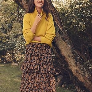 Ann Taylor Black and Yellow Floral Flounce Skirt.